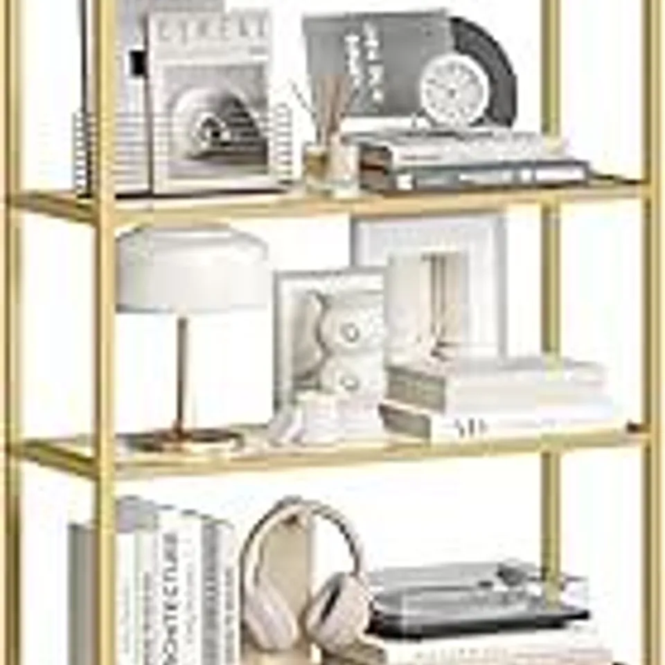 BOXED VASAGLE 5 TIER SHELF, TEMPERED GLASS SHELVING UNIT
