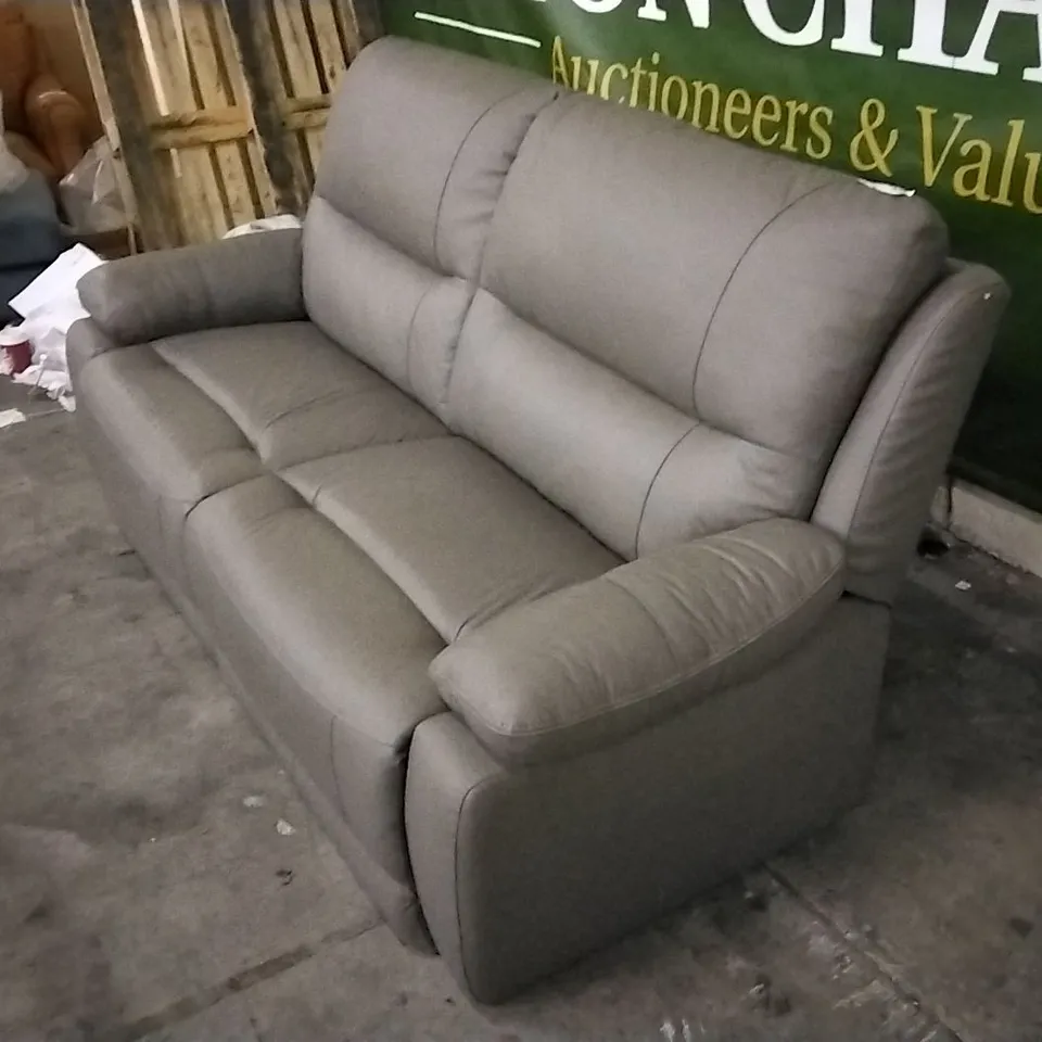 QUALITY DESIGNER GREY LEATHER 3 SEATER SOFA