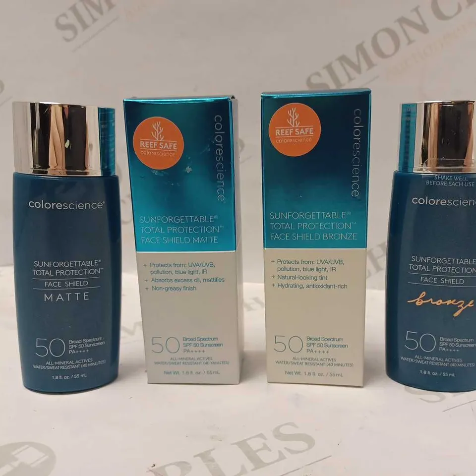 LOT OF 2 COLORESCIENCE PRODUCTS (COLORESCIENCE TOTAL PROTECTION FACE SHIELD MATTE SPF 50 & COLORESCIENCE TOTAL PROTECTION FACE SHIELD SPF 50 BRONZE)