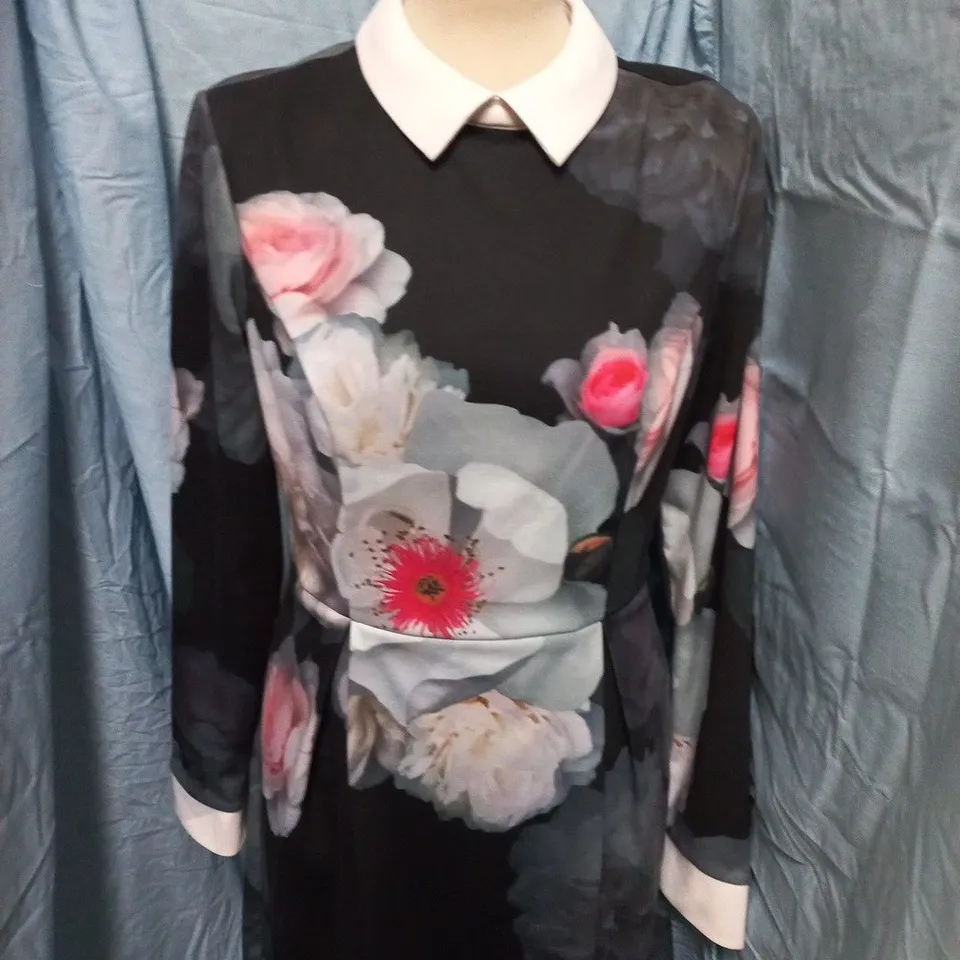 WOMEN'S TED BAKER FLORAL PRINT DRESS WITH WHITE COLLAR - SIZE 3