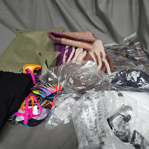 BOX OF ASSORTED CLOTHING ITEMS IN VARIOUS COLOURS, STYLE AND SIZES