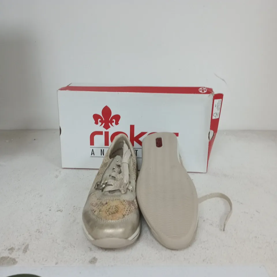 RIEKER LADIES' METALLIC SNAKESKIN-PATTERN TRAINERS WITH ZIP DETAIL – BOXED SIZE EU 40