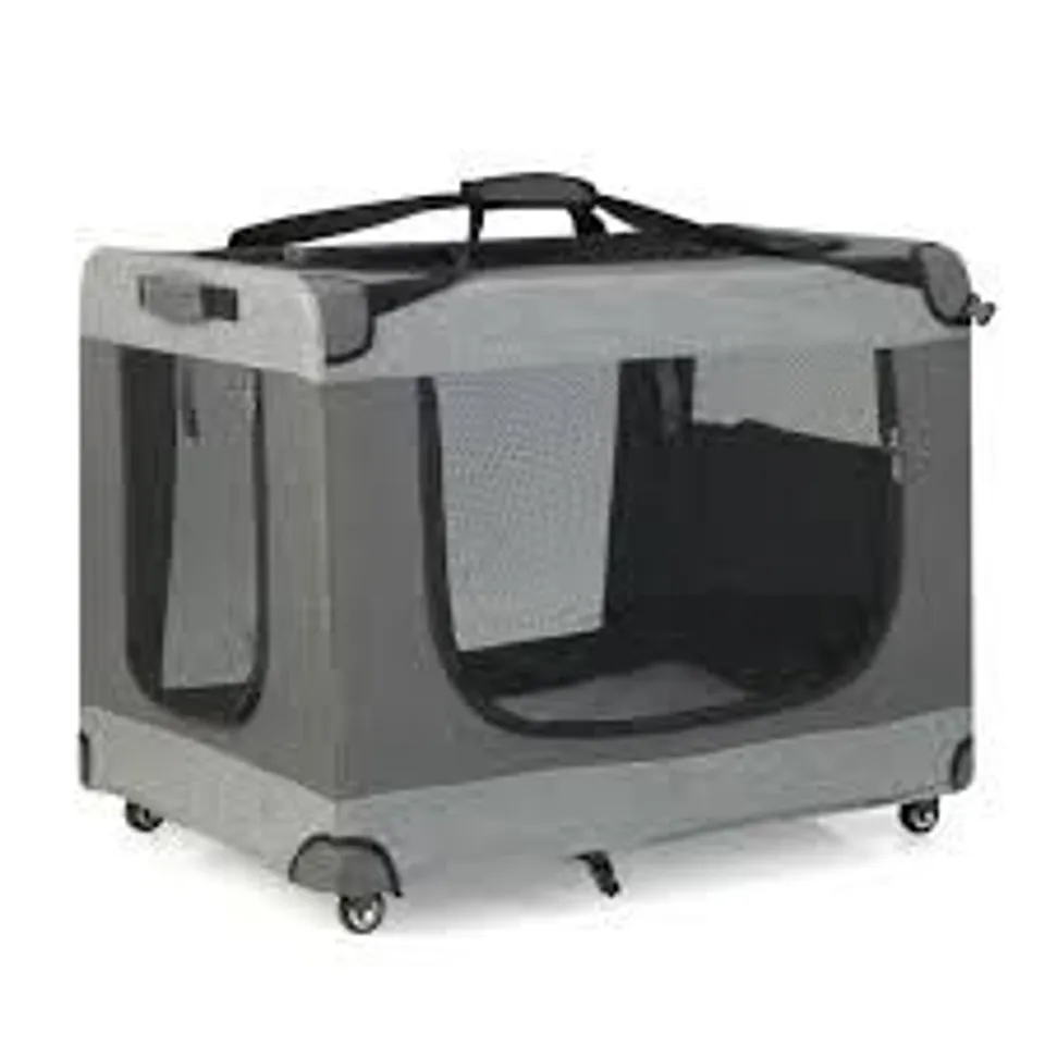 BOXED CAT CRATE WITH 4 LOCKABLE WHEELS - DOG AND CAT SOFT PET CRATE, GRAY