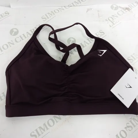GYMSHARK RUCHED SPORTS BRA IN PLUM BROWN - SMALL