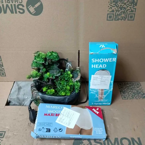 BOX OF APPROXIMATELY 18 ASSORTED HOUSEHOLD ITEMS TO INCLUDE SMOOTH MAXI BRIEF, XAWU SHOWER HEAD, PLUG IN ORNAMENT ETC