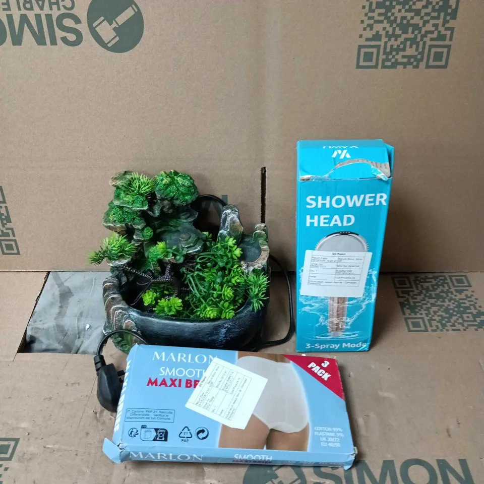 BOX OF APPROXIMATELY 18 ASSORTED HOUSEHOLD ITEMS TO INCLUDE SMOOTH MAXI BRIEF, XAWU SHOWER HEAD, PLUG IN ORNAMENT ETC