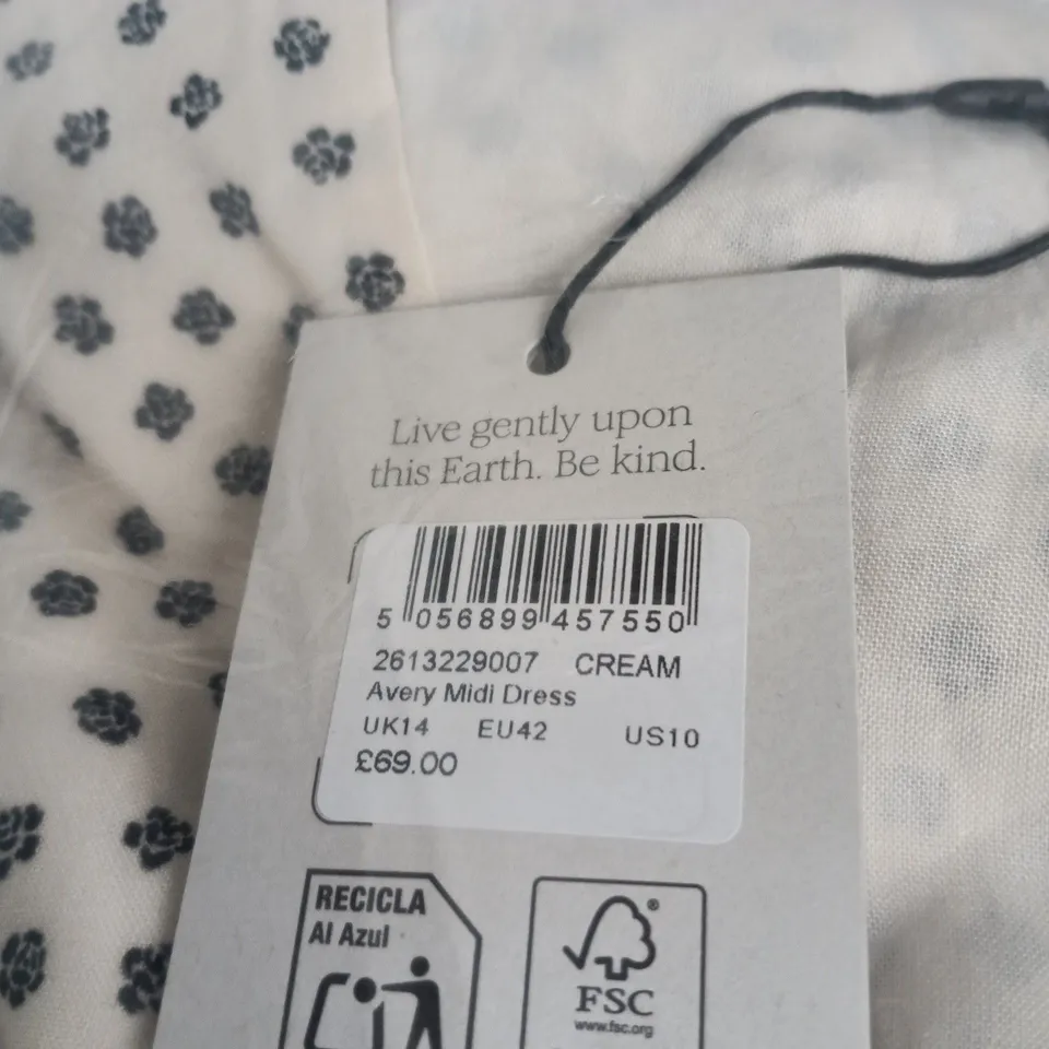 NOBODY'S CHILD AVERY MIDI DRESS – CREAM WITH BLACK FLORAL PRINT - UK 14