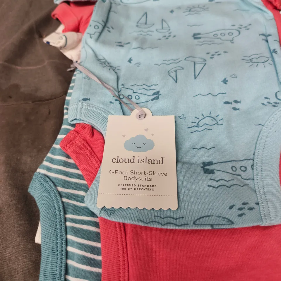 CLOUD ISLAND 4 PACK SHORT SLEEVE KIDS BODY SUITS AGE 6 - 9 MONTHS