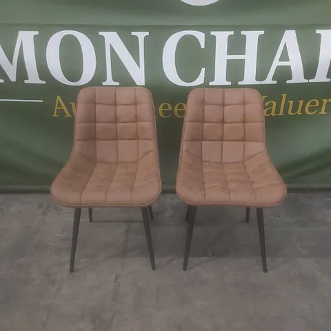 SET OF 2 DESIGNER FABRIC UPHOLSTERED LEATHER-LOOK DINING CHAIRS