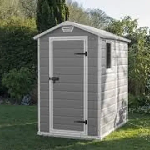 BOXED KETER MANOR 4 FT. W X 6 FT. D APEX OUTDOOR GARDEN SHED (1 BOX)