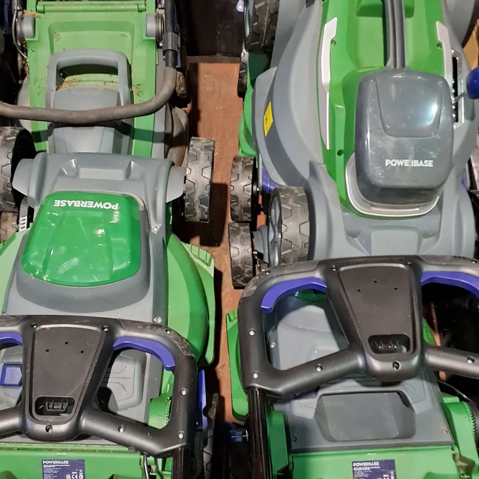 LOT OF 6 ASSORTED UNBOXED POWERBASE LAWNMOWERS INCLUDE BOTH WIRED AND CORDLESS