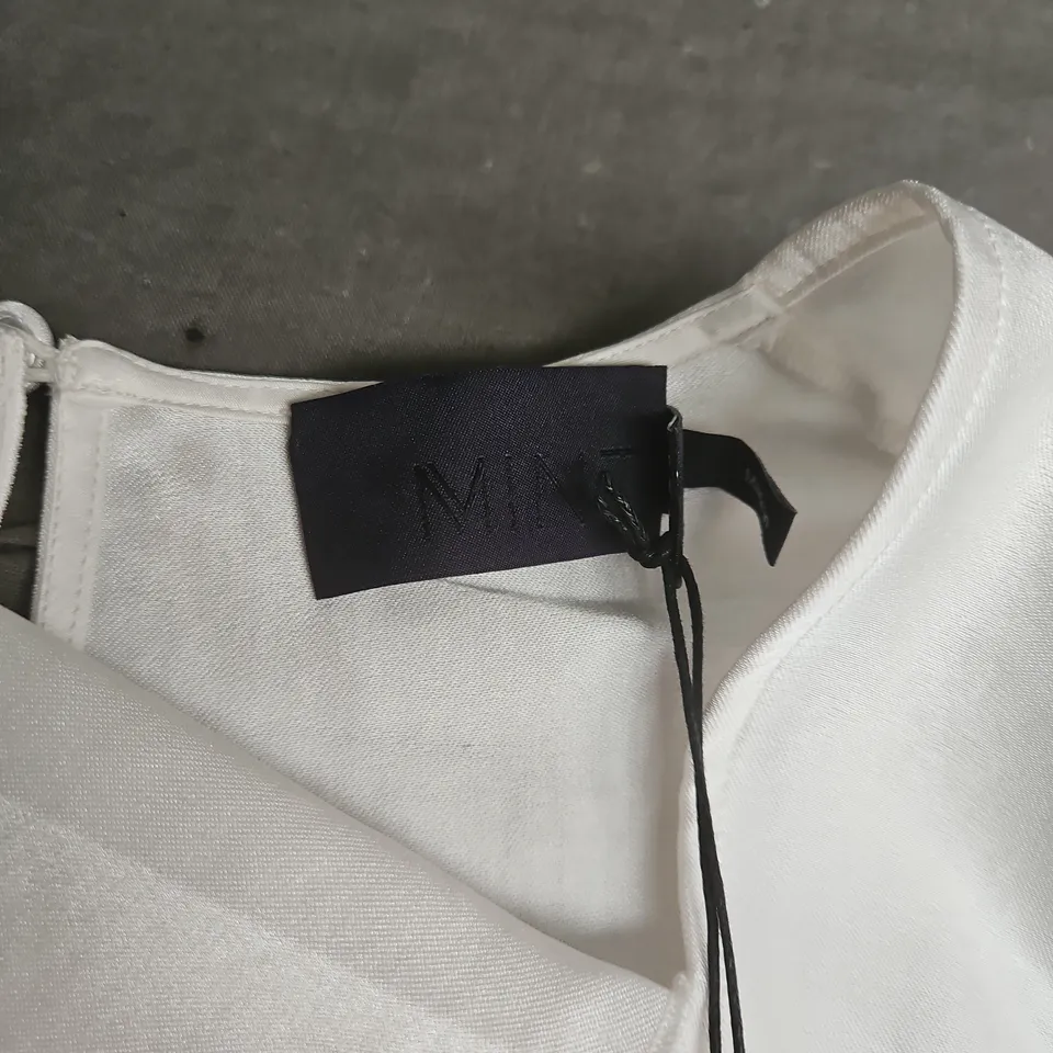 MINT IVORY SATIN SCARF NECK TOP - UK 8