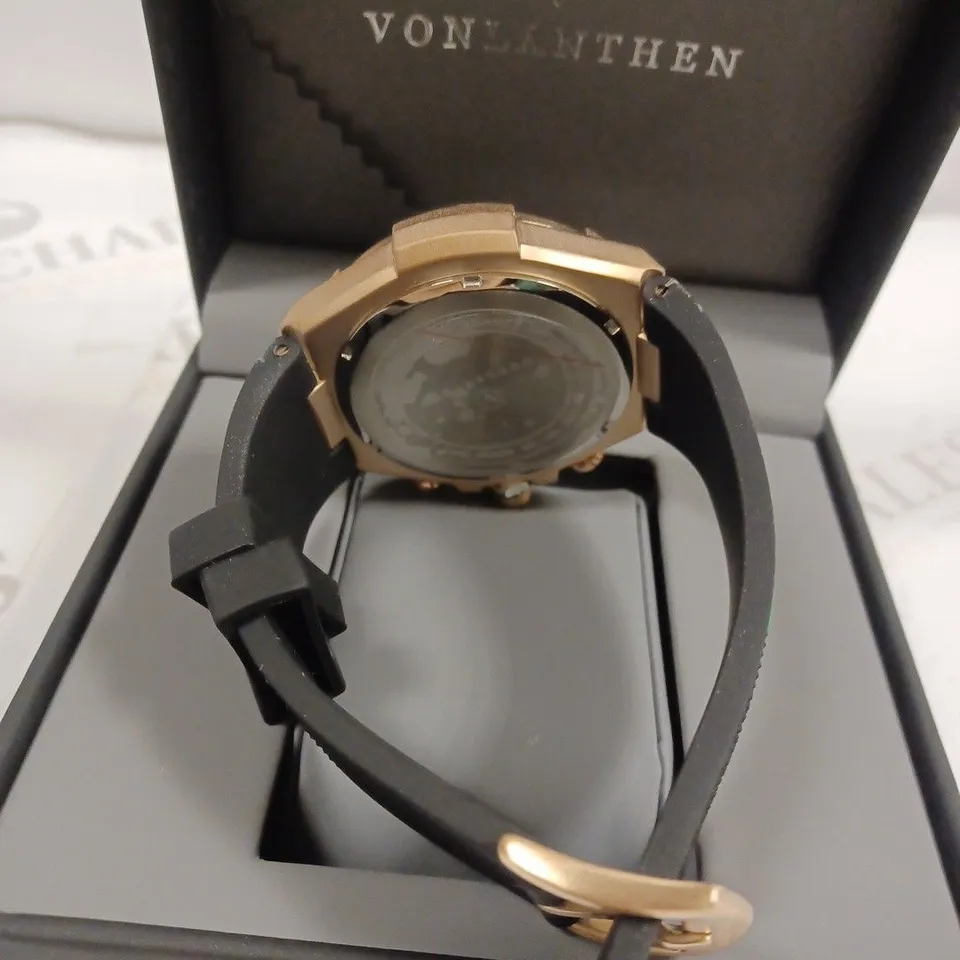 VONLANTHEN MEN'S CHRONOGRAPH GREEN TRIPLE DIAL RUBBER STRAP WRISTWATCH 