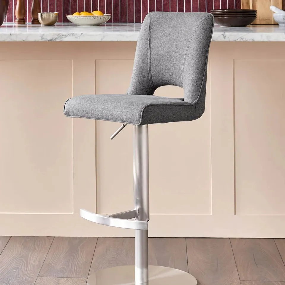 BOXED DANETTI LUDO DARK GREY FABRIC GAS LIFT BAR STOOL