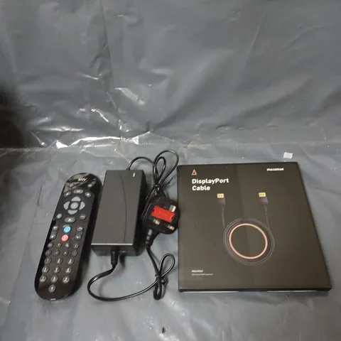 BOX OF APPROXIMATELY 20 ASSORTED ELECTRICAL ITEMS TO INCLUDE REMOTE CONTROLS, CHARGING AND POWER CABLES