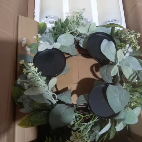 BOXED HOME REFLECTIONS 3 IN 1 FLAMELESS CANDLE WITH WREATH SET - SAGE