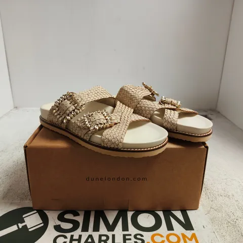 DUNE LONDON SANDALS β ECRU LEATHER WOVEN STRAP DIAMANTE, UK 6 / EU 39