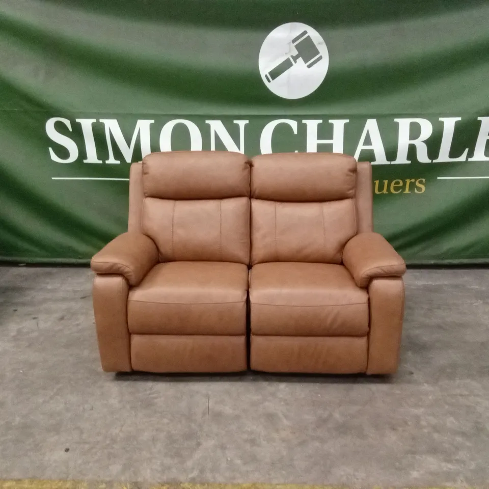 QUALITY DESIGNER SMALL 2 SEATER POWER RECLINER LEATHER SOFA - TAN
