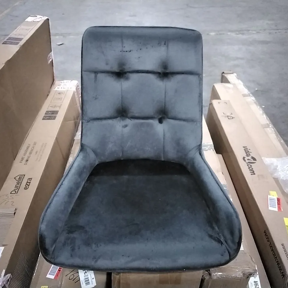 BOXED MCCASLIN SET OF TWO DARK GREY VELVET DINING CHAIRS