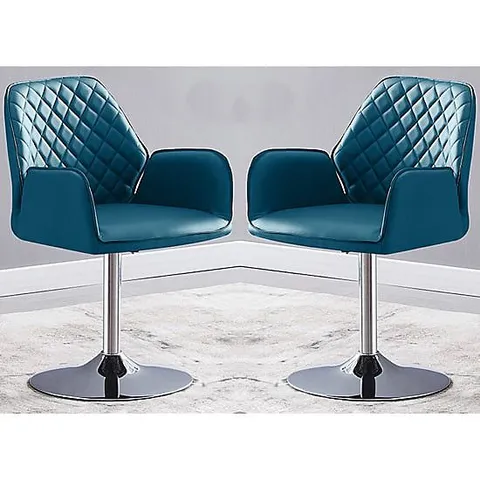 BRAND NEW BOXED SET OF 2 BUCKTEREAR TWIST DINING CHAIRS IN TEAL WITH CHROME BASE (1 BOX)