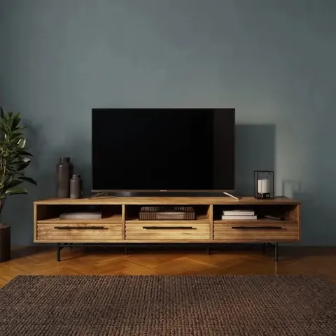 BOXED BRYANT EXTRA WIDE TV UNIT FOR TVS UP TO 80" - MANGO WOOD EFFECT (2 BOXES)