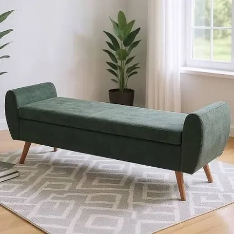 BOXED LIVING AND HOME GREEN CHENILLE UPHOLSTERED STORAGE BENCH (1 BOX)