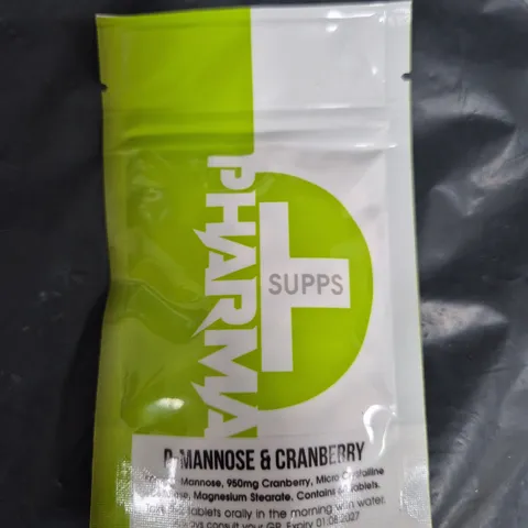 BOX OF APPROXIMATELY 100 PACKS OF PHARMA SUPPS TABLETS - D-MANNOSE & CRANBERRY (60 TABLETS PER PACK)