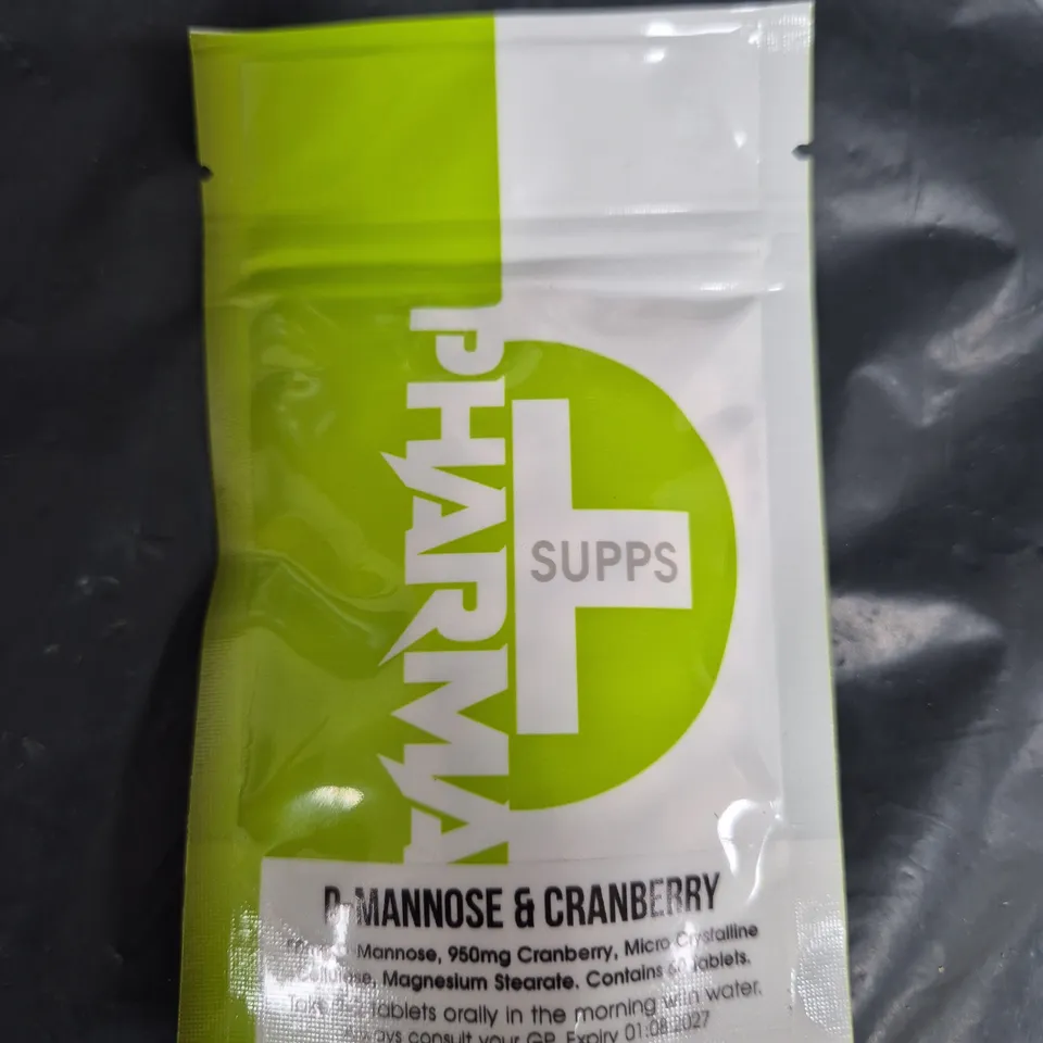 BOX OF APPROXIMATELY 100 PACKS OF PHARMA SUPPS TABLETS - D-MANNOSE & CRANBERRY (60 TABLETS PER PACK)