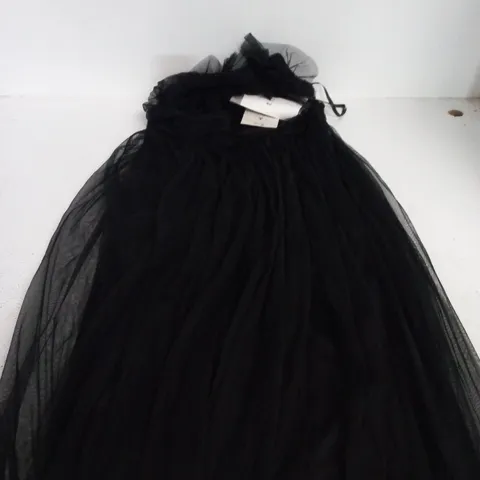 ANAYA WITH LOVE BLACK SQUARE NECK RUFFLE TULLE MAXI DRESS WITH BELT – UK 14