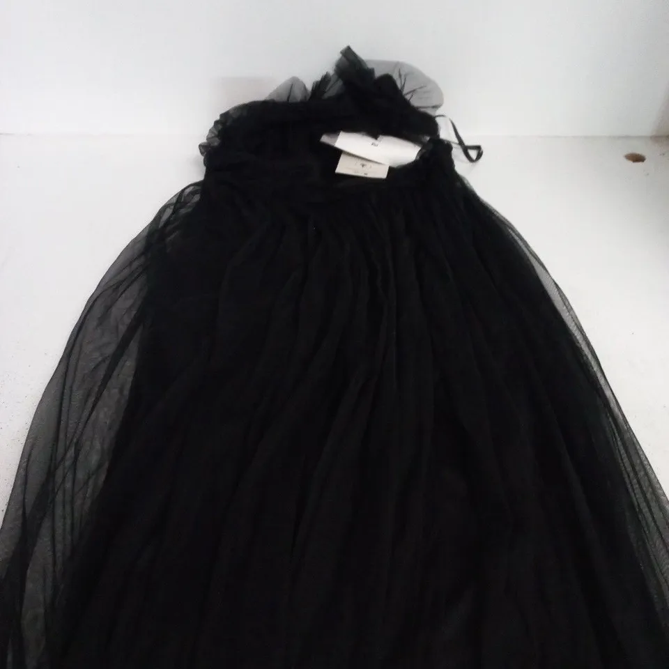 ANAYA WITH LOVE BLACK SQUARE NECK RUFFLE TULLE MAXI DRESS WITH BELT – UK 14