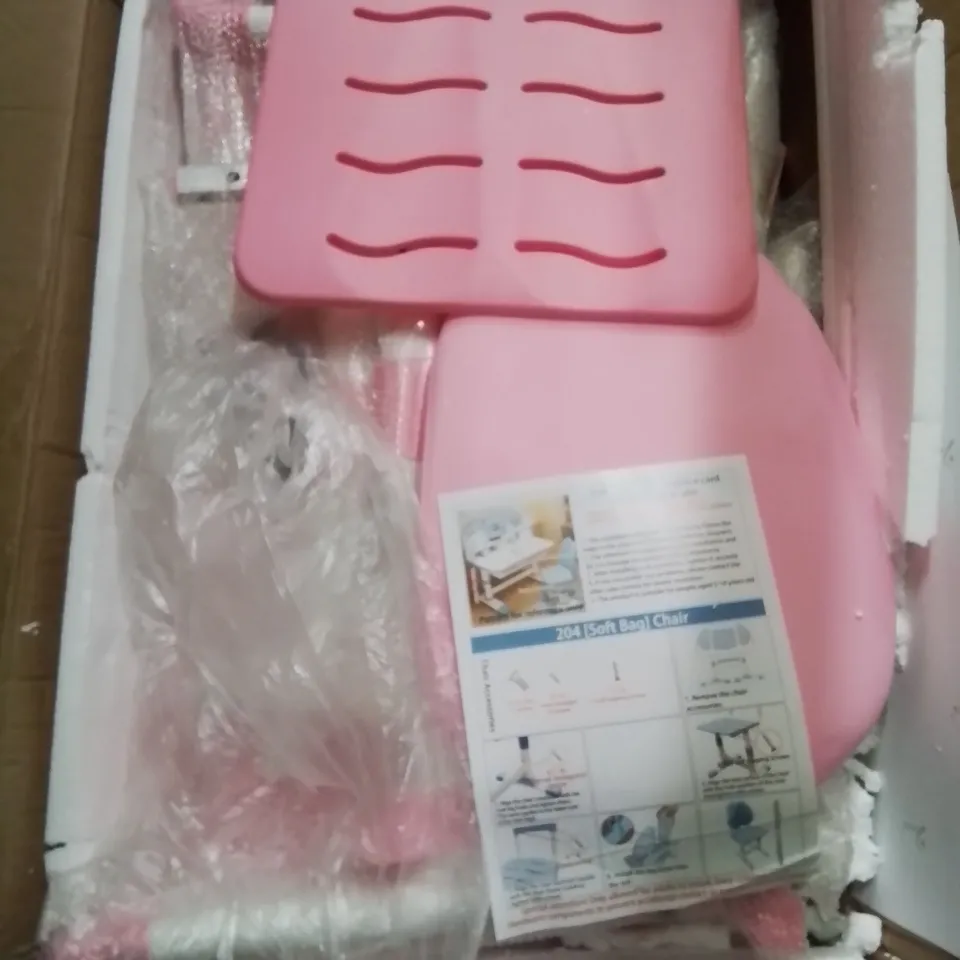 BOXED KIDS DESK AND OFFICE CHAIR IN PINK.