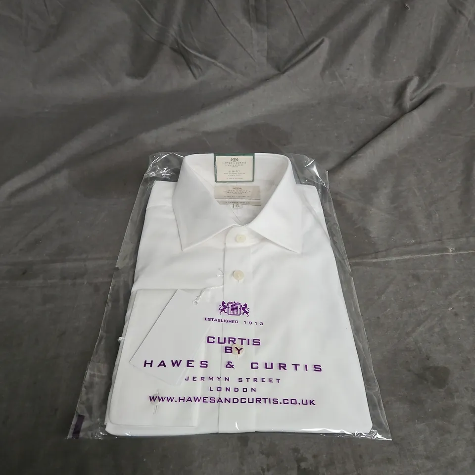 HAWES & CURTIS ST JAMES SLIM FIT SEMI CUTAWAY COLLAR DOUBLE CUFF SHIRT IN WHITE SIZE 16/34