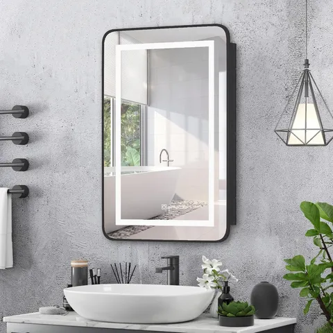 BOXED 50X80 LIGHTED BATHROOM MIRROR CABINET - BLACK (1 BOX)