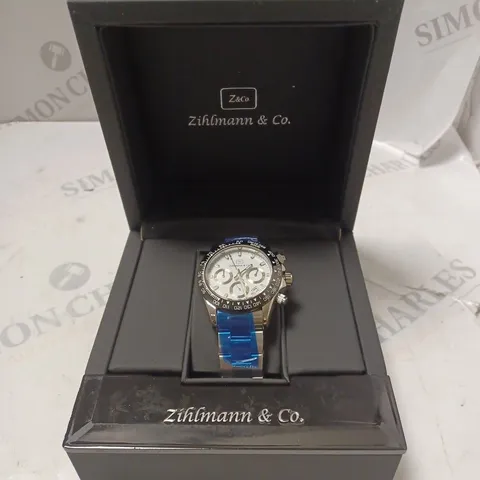 MENS ZIHLMANN & CO Z400 WATCH – CHRONOGRAPH MOVEMENT – STAINLESS STEEL STRAP – WHITE DIAL – 3ATM WATER RESISTANT