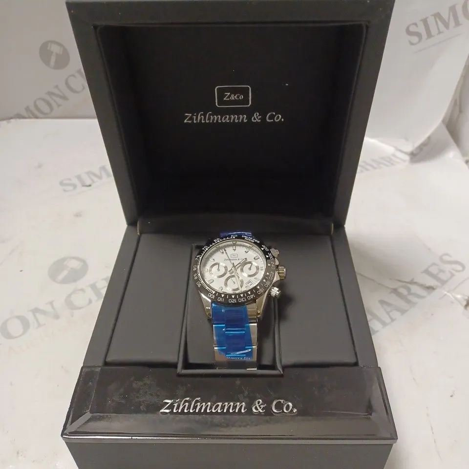 MENS ZIHLMANN & CO Z400 WATCH – CHRONOGRAPH MOVEMENT – STAINLESS STEEL STRAP – WHITE DIAL – 3ATM WATER RESISTANT