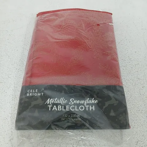 CELE BRIGHT METALLIC SNOWFLAKE TABLECLOTH – RED, 132 X 228 CM