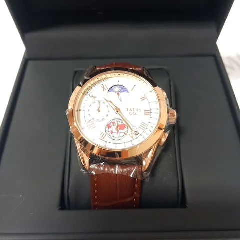 MENS TALIS CO 7120 CHRONOGRAPH WATCH β MOON PHASE MOVEMENT β GENUINE LEATHER STRAP