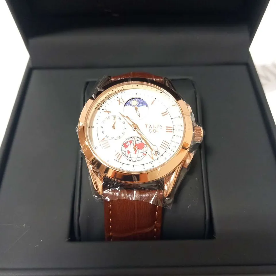 MENS TALIS CO 7120 CHRONOGRAPH WATCH – MOON PHASE MOVEMENT – GENUINE LEATHER STRAP 