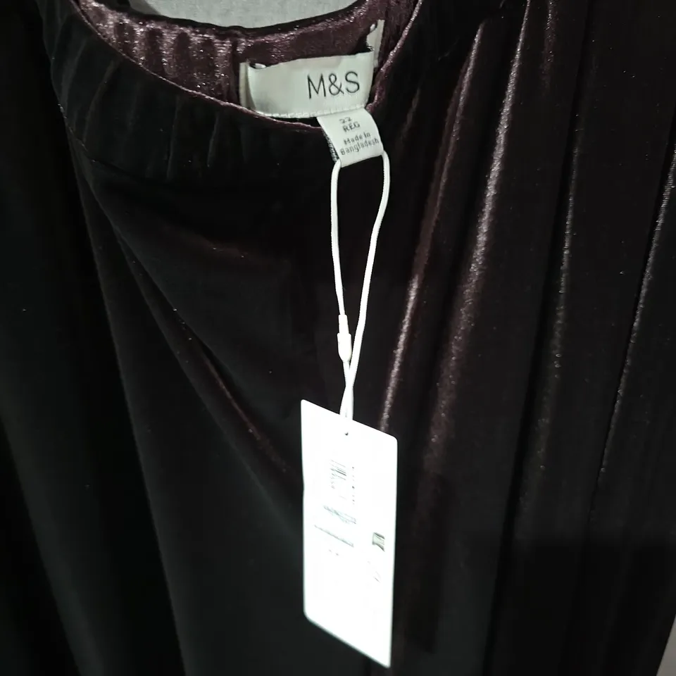 M&S VELVET WIDE-LEG TROUSERS, UK 22 REG, BLACK