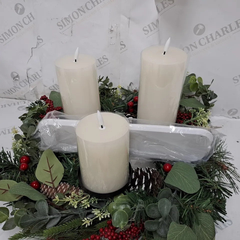 HOME REFLECTIONS 3 IN 1 FLAMELESS CANDLE WITH WREATH SET 