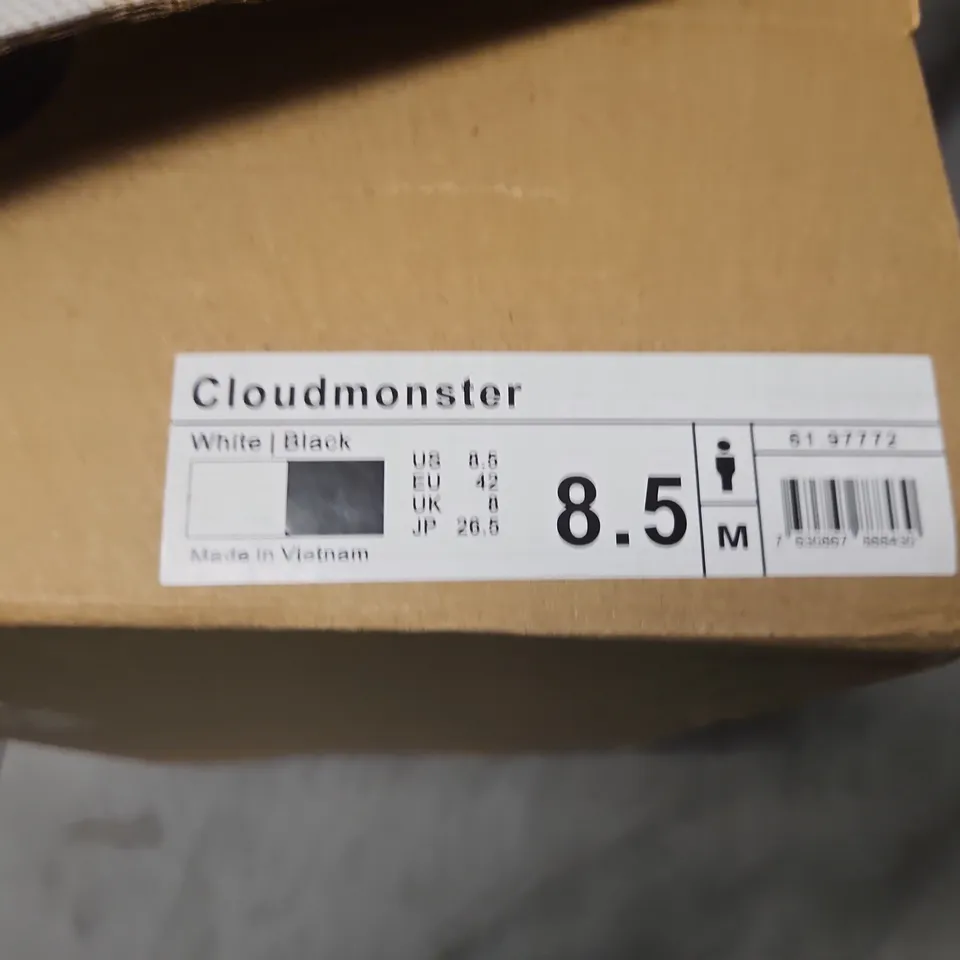 ON RUNNING CLOUDMONSTER SHOES – WHITE/BLACK, MEN'S US 8.5 (EU 42) – BOXED