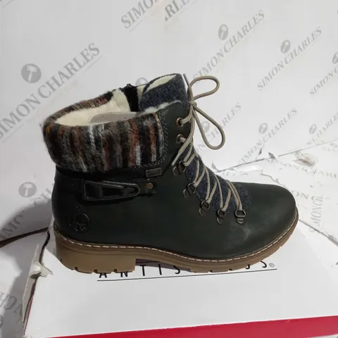 BOXED PAIR OF RIEKER MULTI CUFF HIKING BOOTS GREEN - UK SIZE 7.5