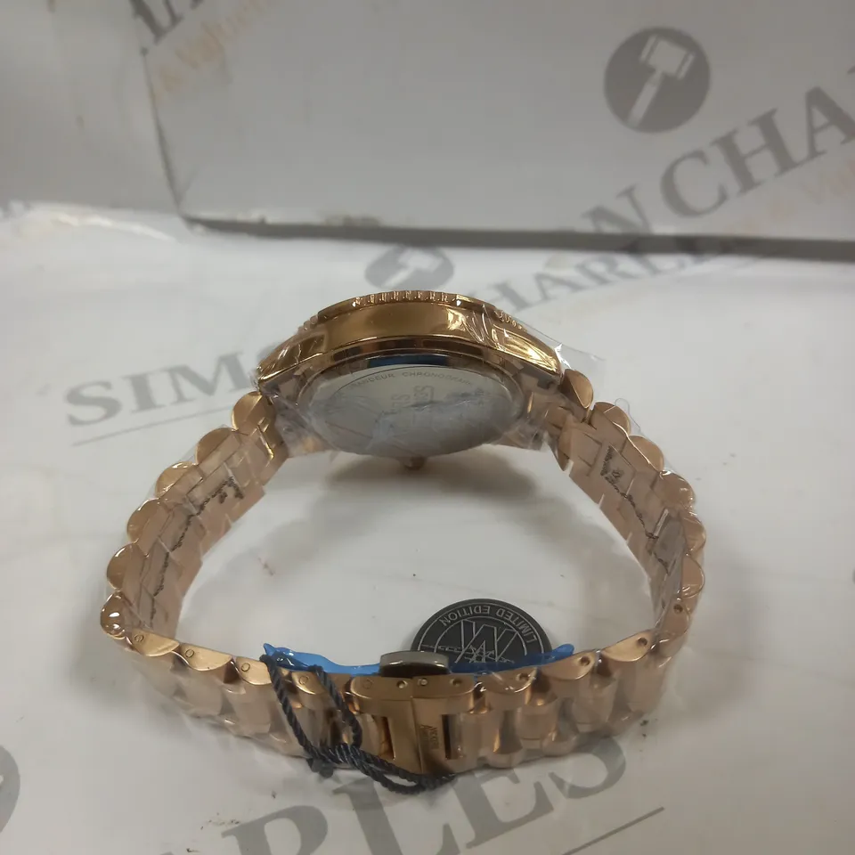 BOXED VICKERS ARMSTRONGS GRANDEUR ROSE GOLD BLACK DIAL WATCH 