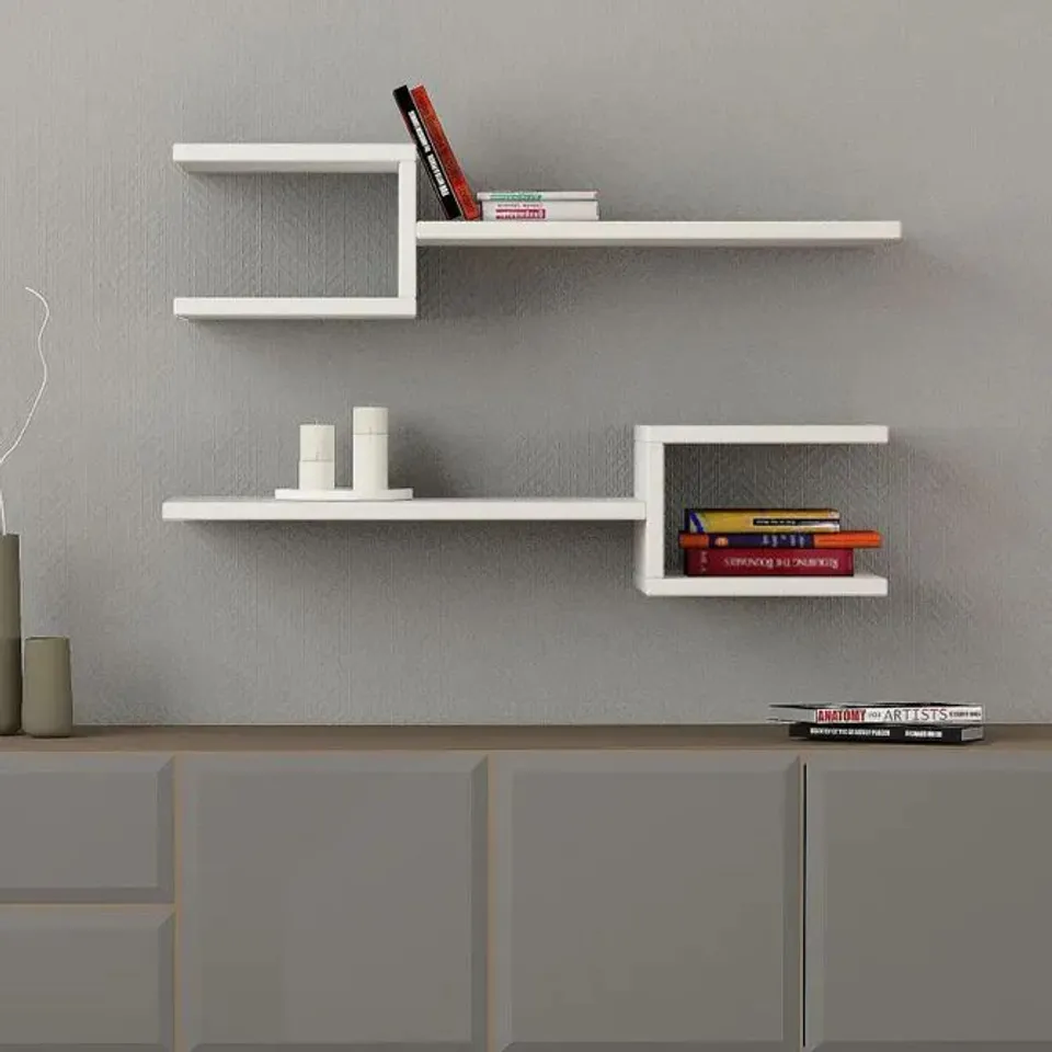 BOXED FORK MODERN FLOATING SHELF SET 18.2CM  IN WHITE