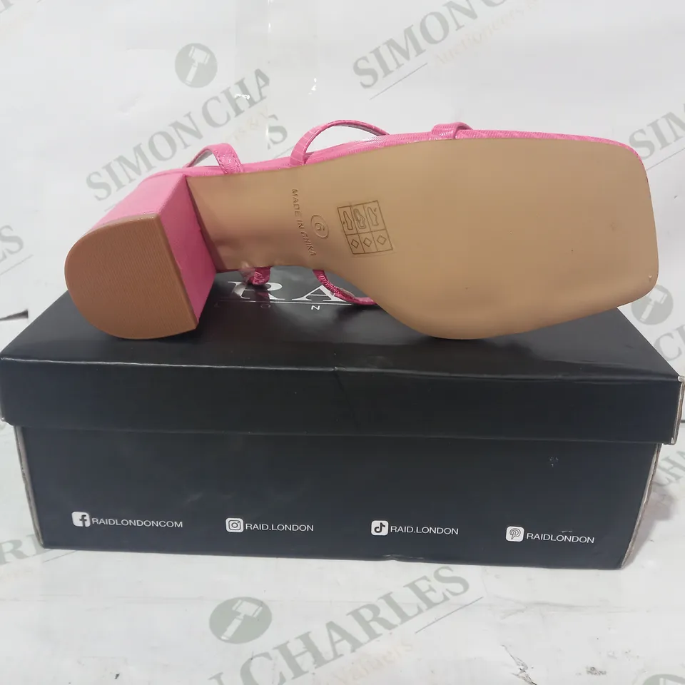 BOXED PAIR OF RAID OPEN TOE STRAPPY BLOCK HEEL SANDALS IN PINK SIZE 6