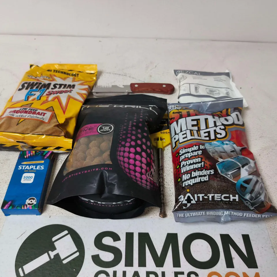 APPROXIMATELY 15 ASSORTED HOUSEHOLD PRODUCTS TO INCLUDE DRILLBITS , METHOD PELLETS AND STAPLES
