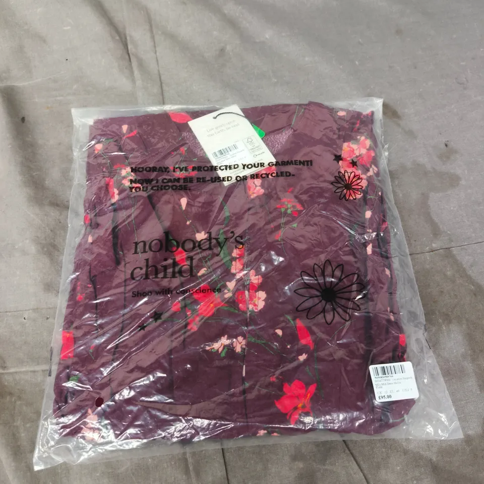 NOBODY'S CHILD MILA MIDI DRESS HALLIE FLORAL – BURGUNDY, UK 12 (EU 40)