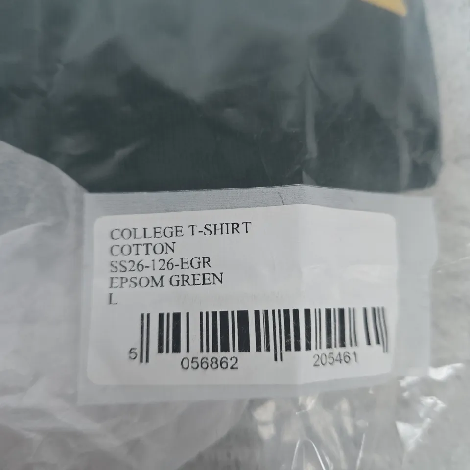 BAGGED ABOUT:BLANK COLLEGE T-SHIRT – COTTON, EPSOM GREEN, SIZE L