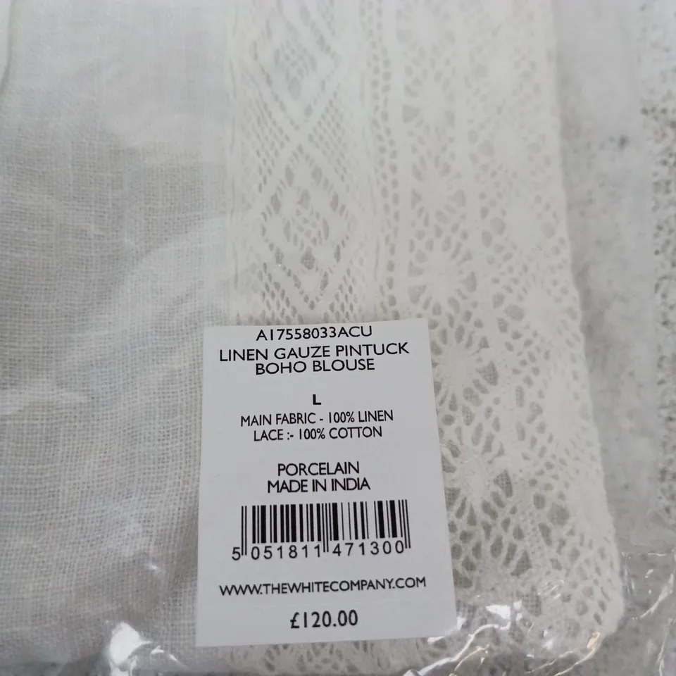 THE WHITE COMPANY LINEN GAUZE PINTUCK BOHO BLOUSE – SIZE L