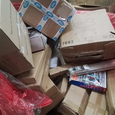 PALLET CONTAINING VARIOUS ASSORTED BOXED HOUSEHOLD ITEMS TO INCLUDE: OFFICE CHAIR, TOILET SEATS, FOOT SPA, PLAY MAT, BLINDS AND LOTS MORE UNMARKED BOXED ITEMS